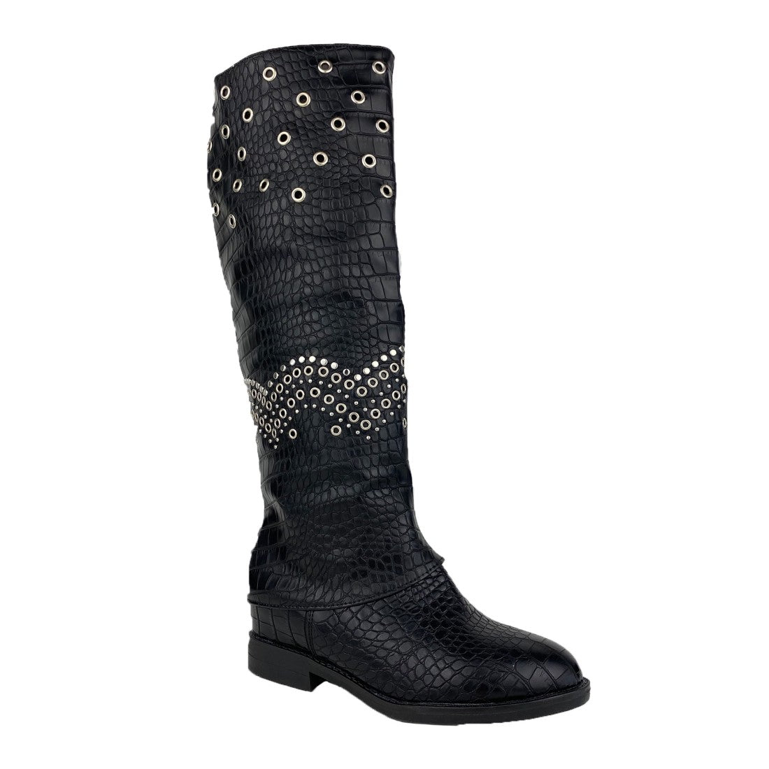 Bota de mujer con estampado de cocodrilo - Negro