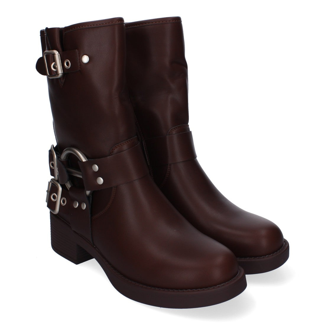 Botines moteros de mujer con detalles de hebillas