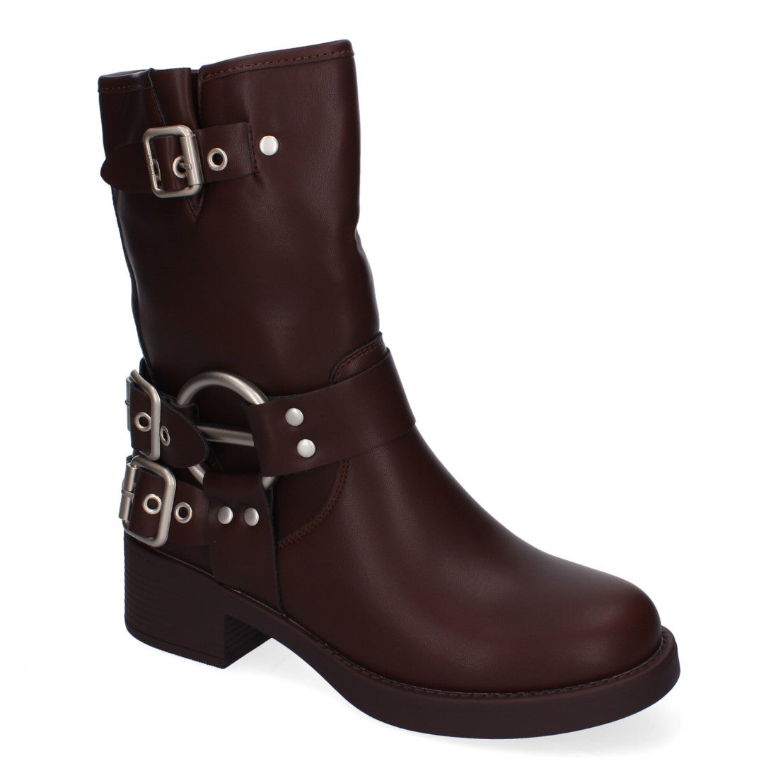 Botines moteros de mujer con detalles de hebillas