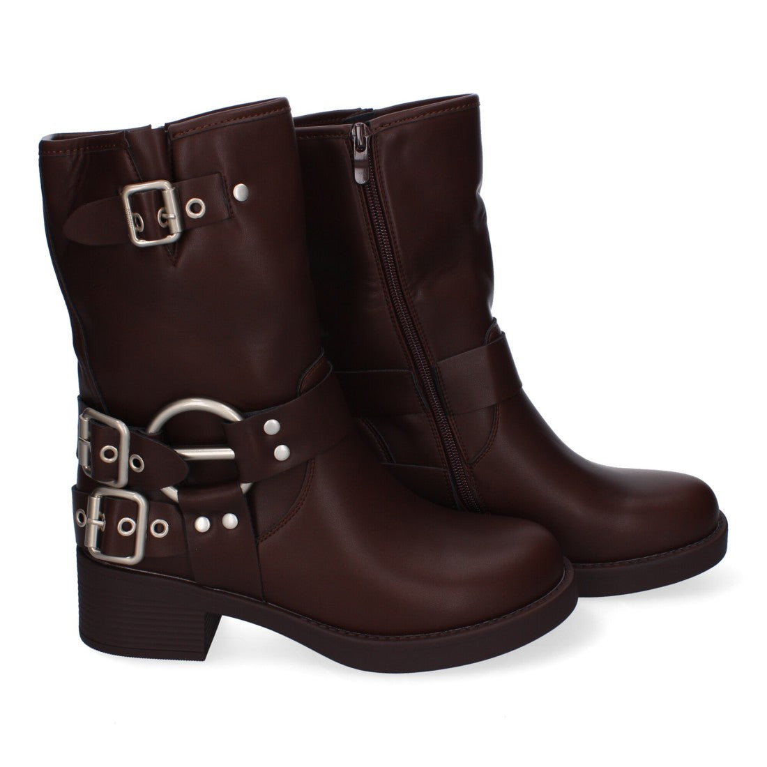 Botines moteros de mujer con detalles de hebillas