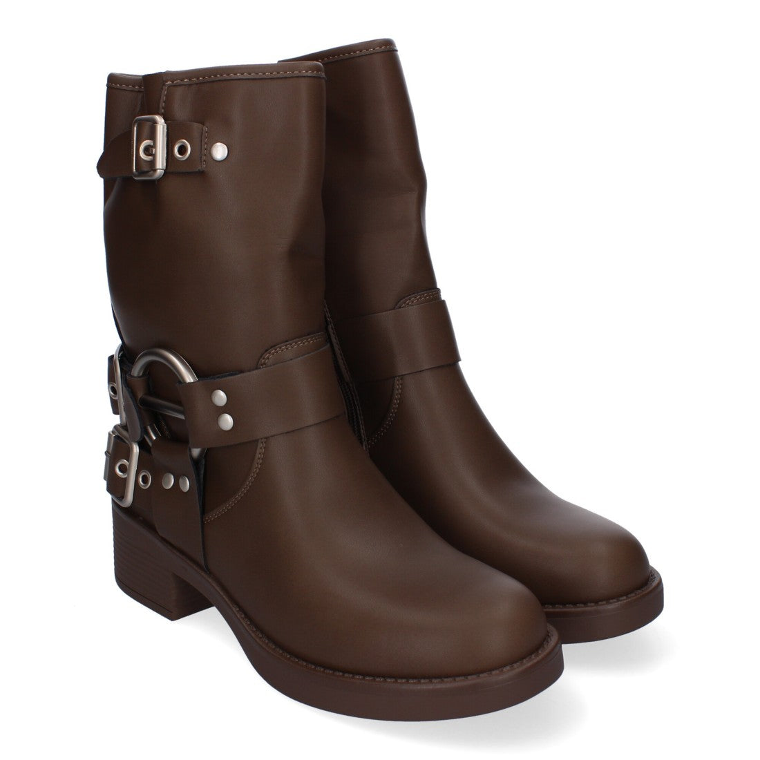 Botines moteros de mujer con detalles de hebillas