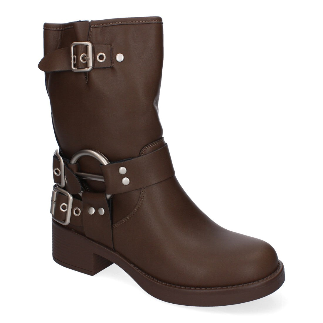 Botines moteros de mujer con detalles de hebillas
