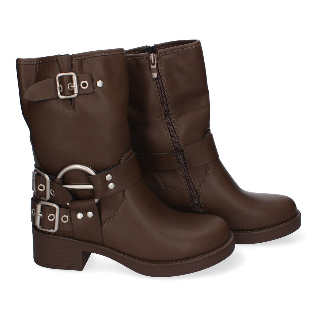 Botines moteros de mujer con detalles de hebillas