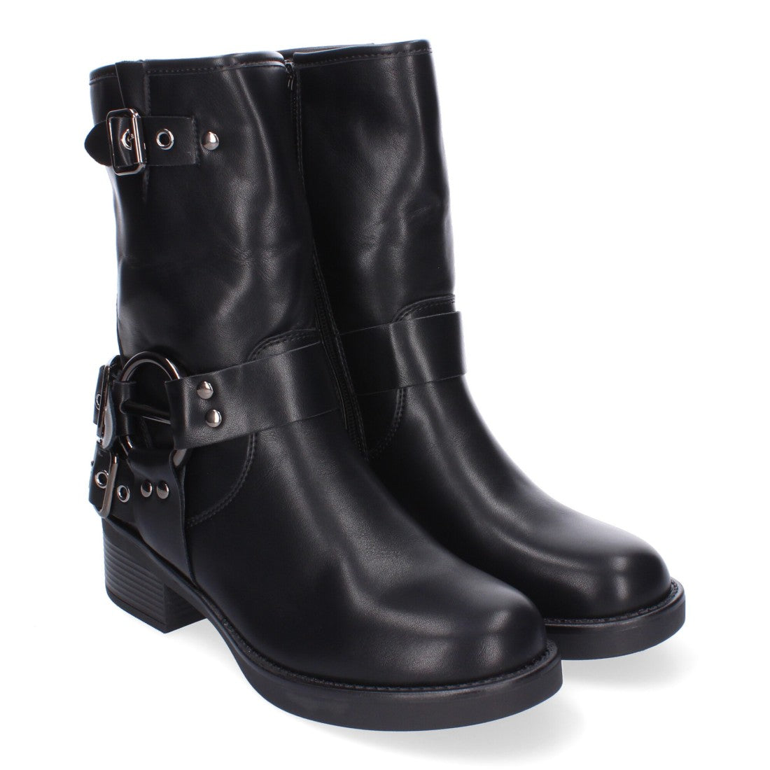 Botines moteros de mujer con detalles de hebillas