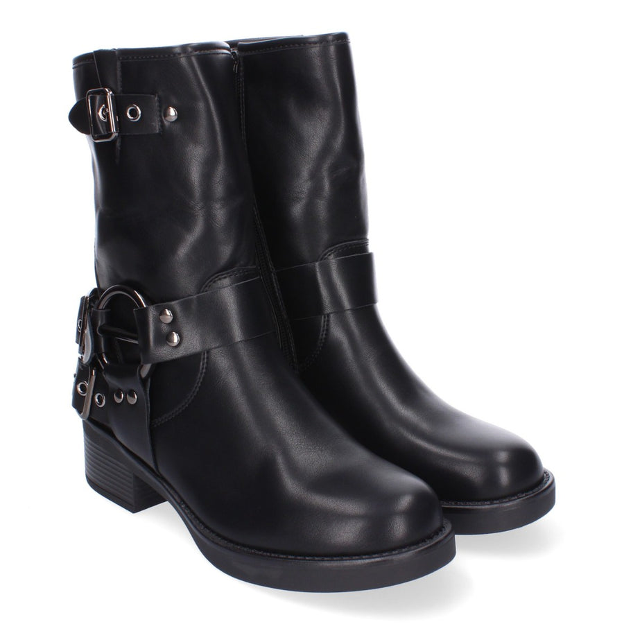 Botines moteros de mujer con detalles de hebillas