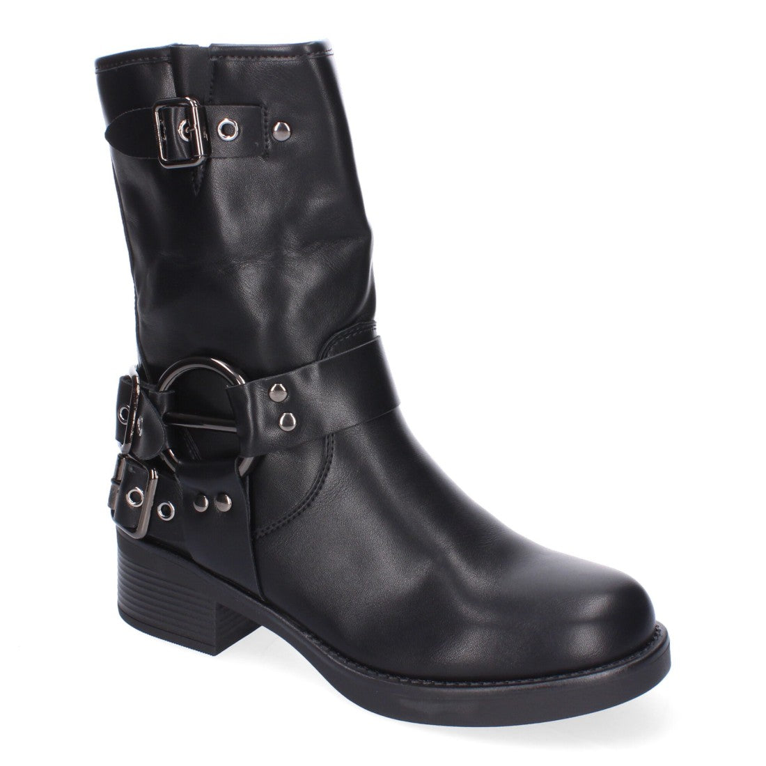 Botines moteros de mujer con detalles de hebillas