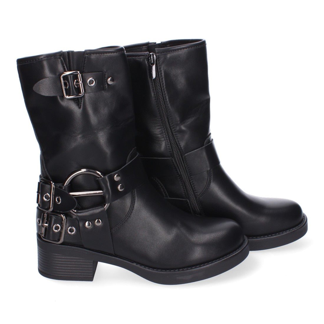 Botines moteros de mujer con detalles de hebillas
