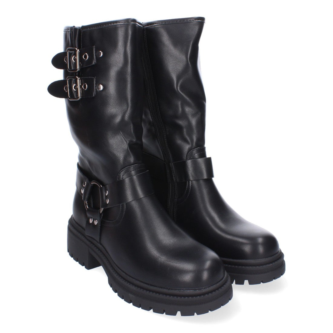 Botas de tacón de mujer con detalles de hebillas metálicas