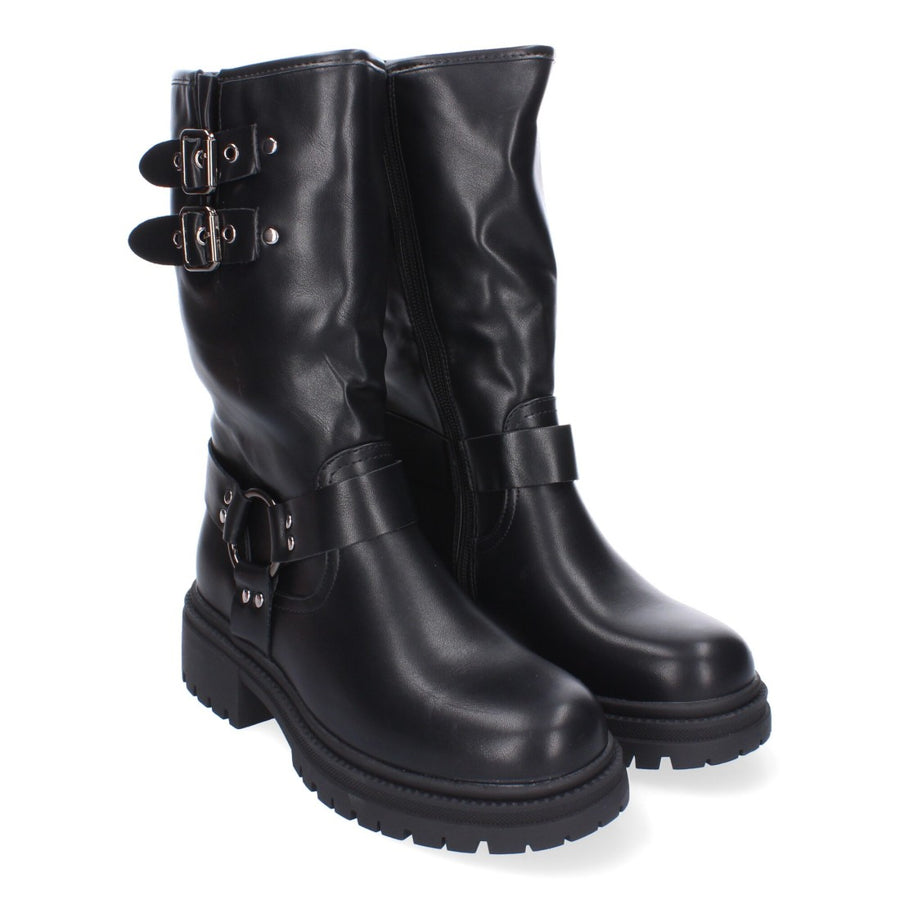 Botas de tacón de mujer con detalles de hebillas metálicas