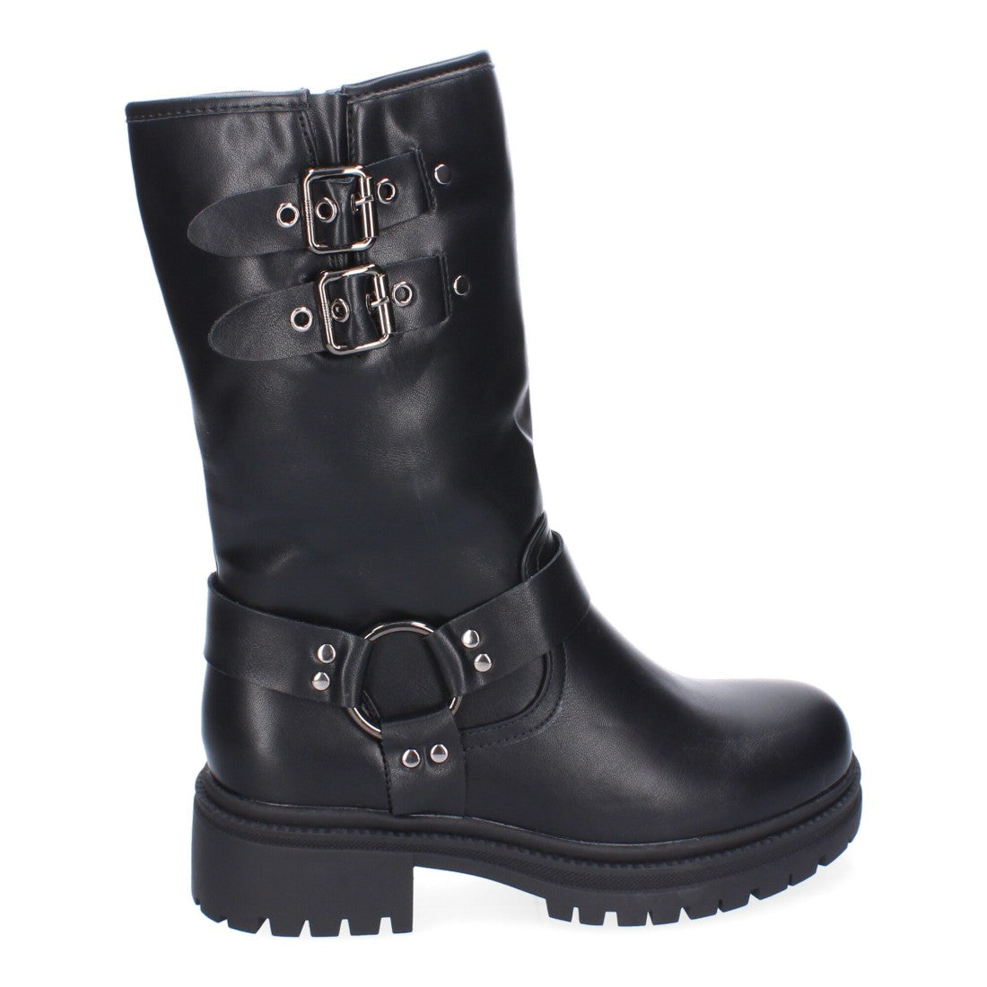 Botas de tacón de mujer con detalles de hebillas metálicas