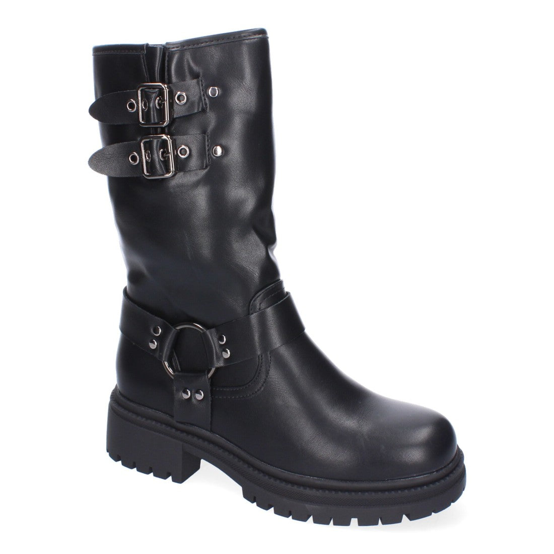Botas de tacón de mujer con detalles de hebillas metálicas