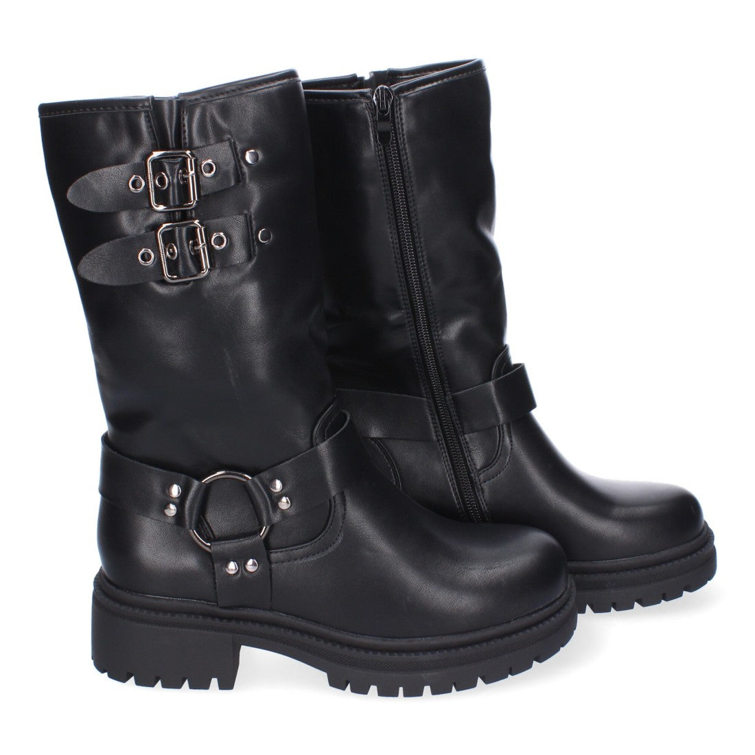 Botas de tacón de mujer con detalles de hebillas metálicas