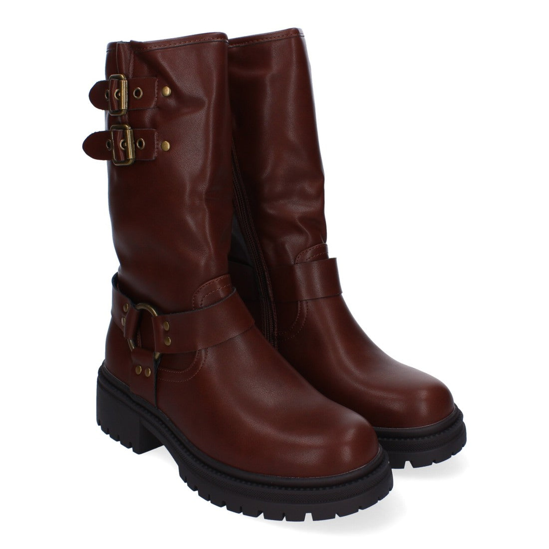 Botas de tacón de mujer con detalles de hebillas metálicas