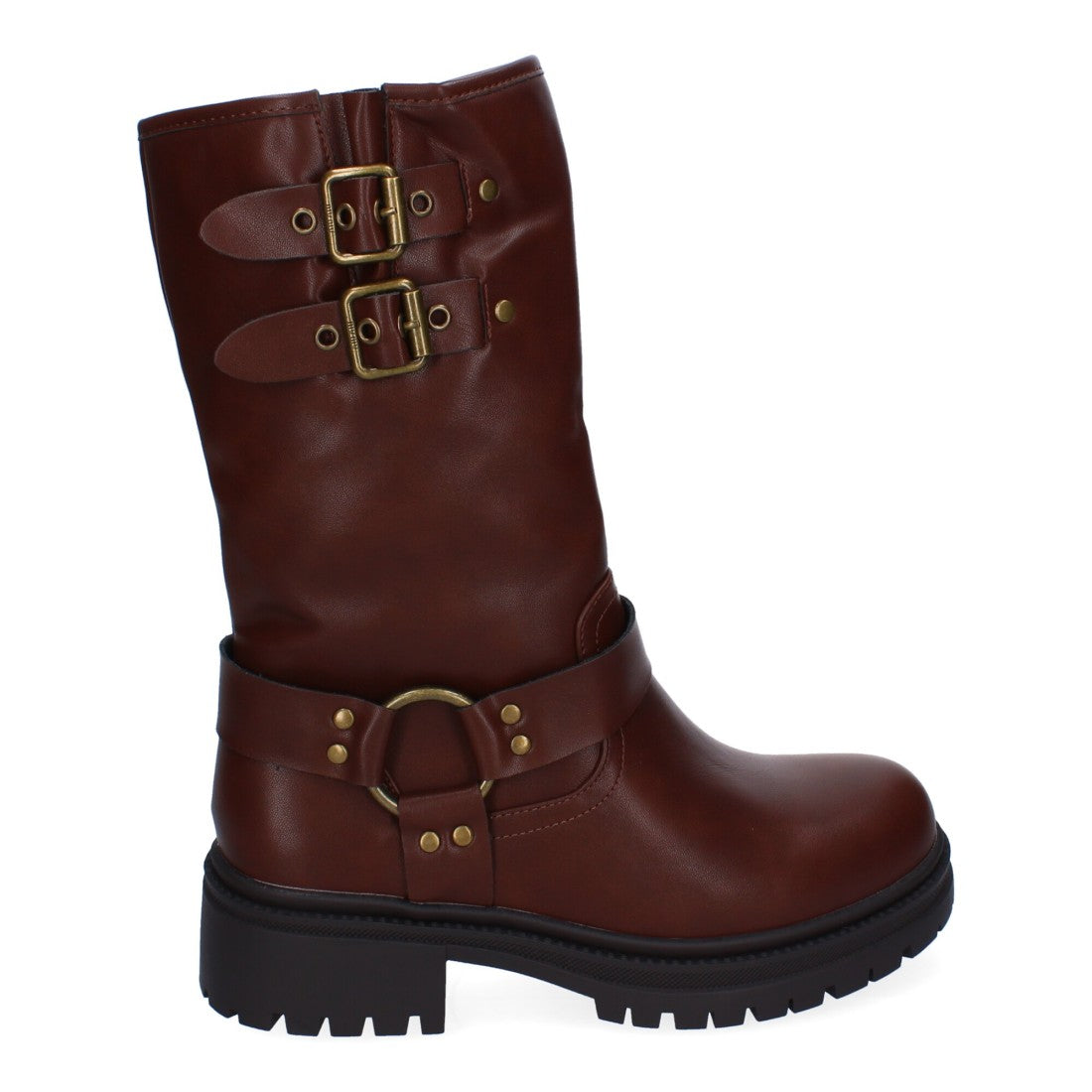 Botas de tacón de mujer con detalles de hebillas metálicas