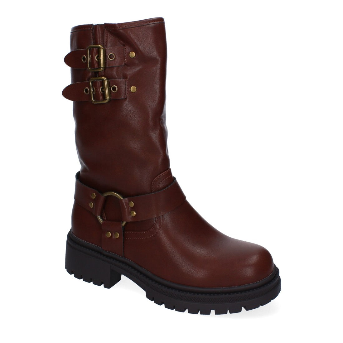 Botas de tacón de mujer con detalles de hebillas metálicas