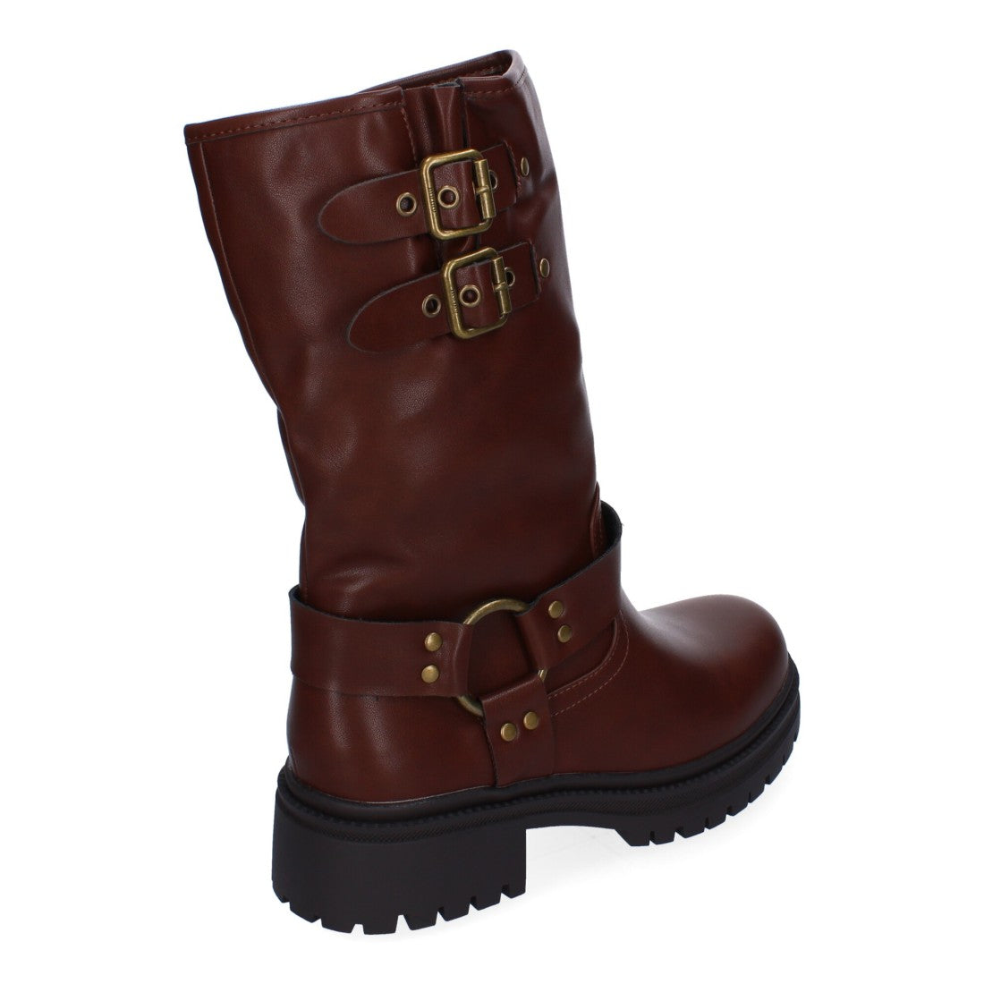 Botas de tacón de mujer con detalles de hebillas metálicas