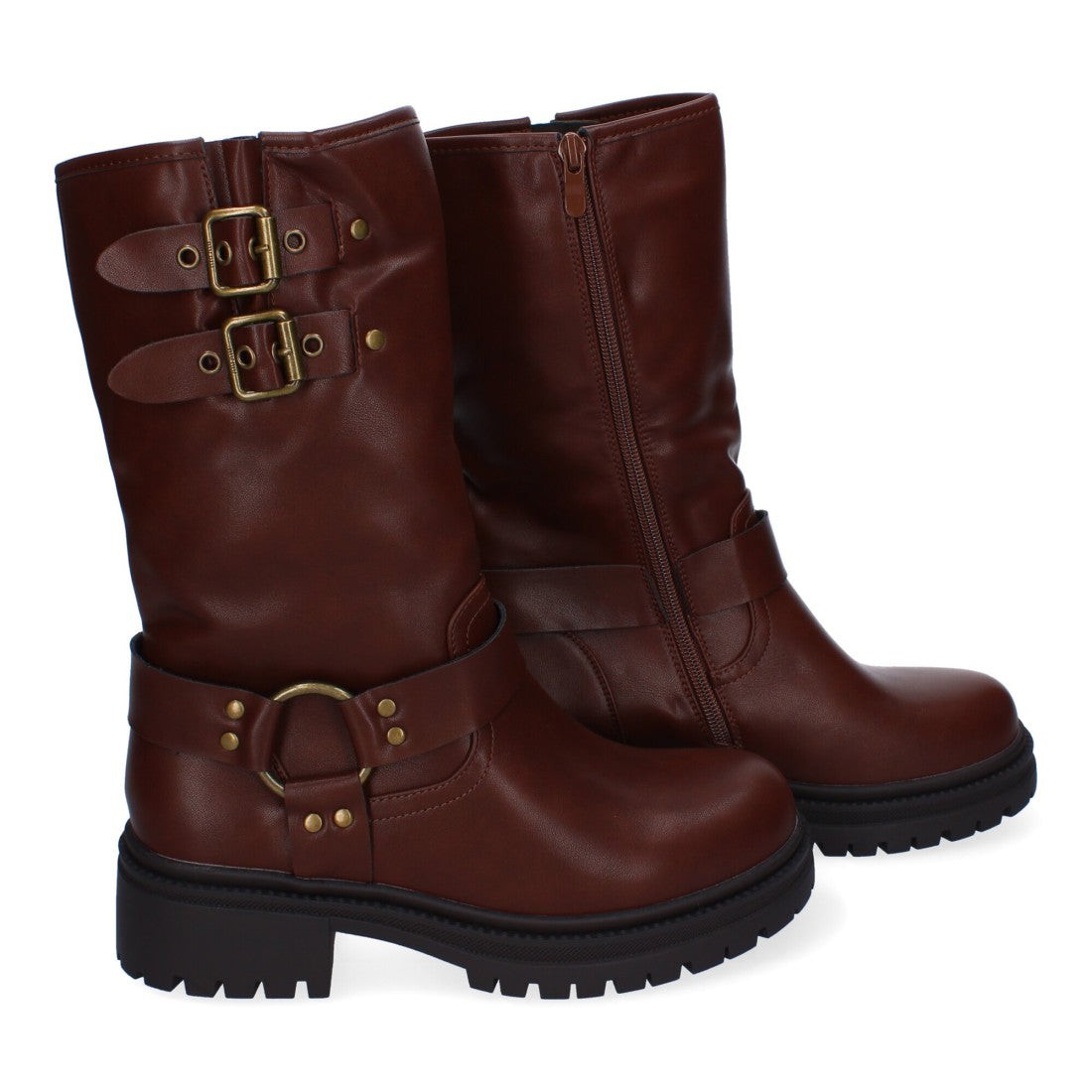 Botas de tacón de mujer con detalles de hebillas metálicas