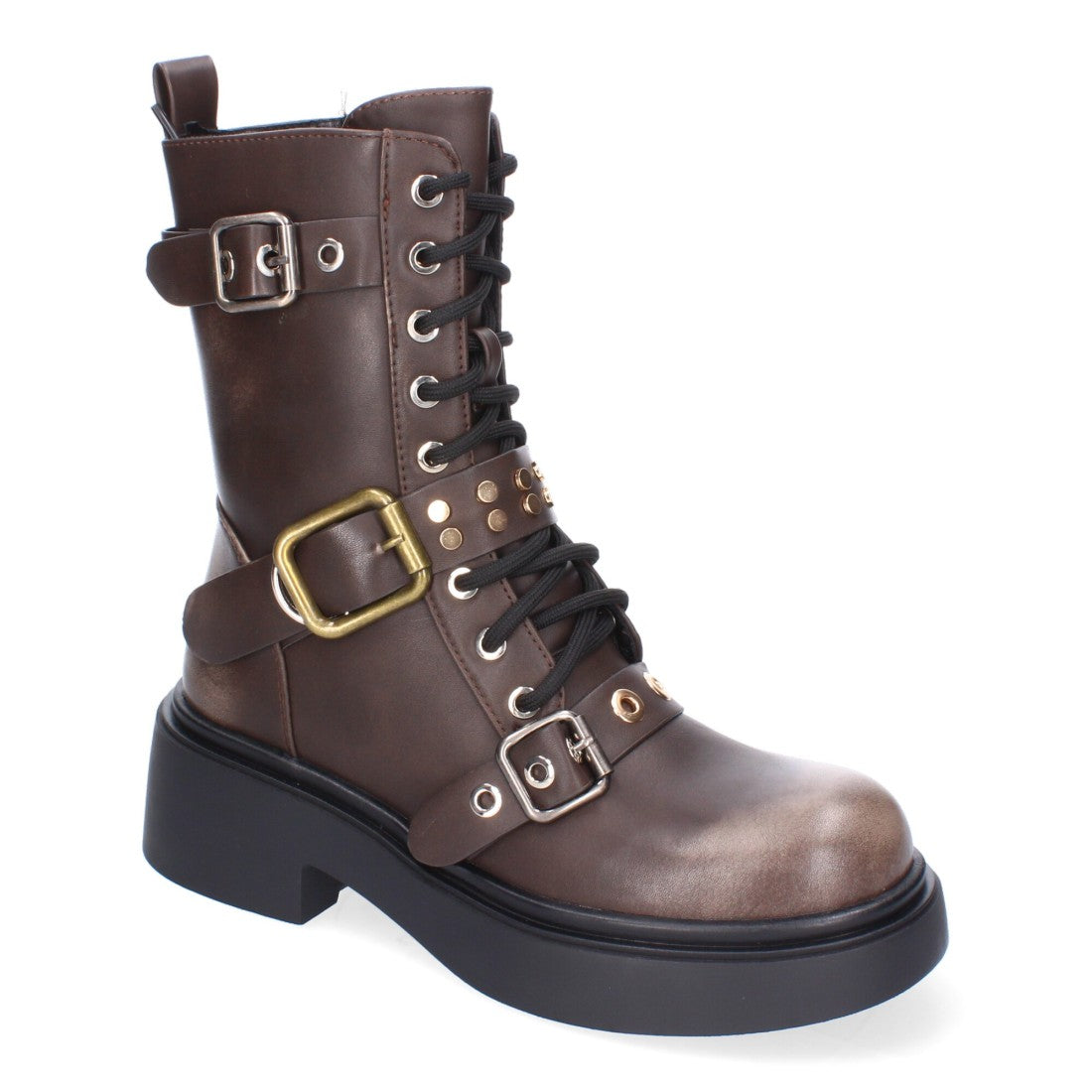 Bota de tacón de mujer con adornos de hebillas