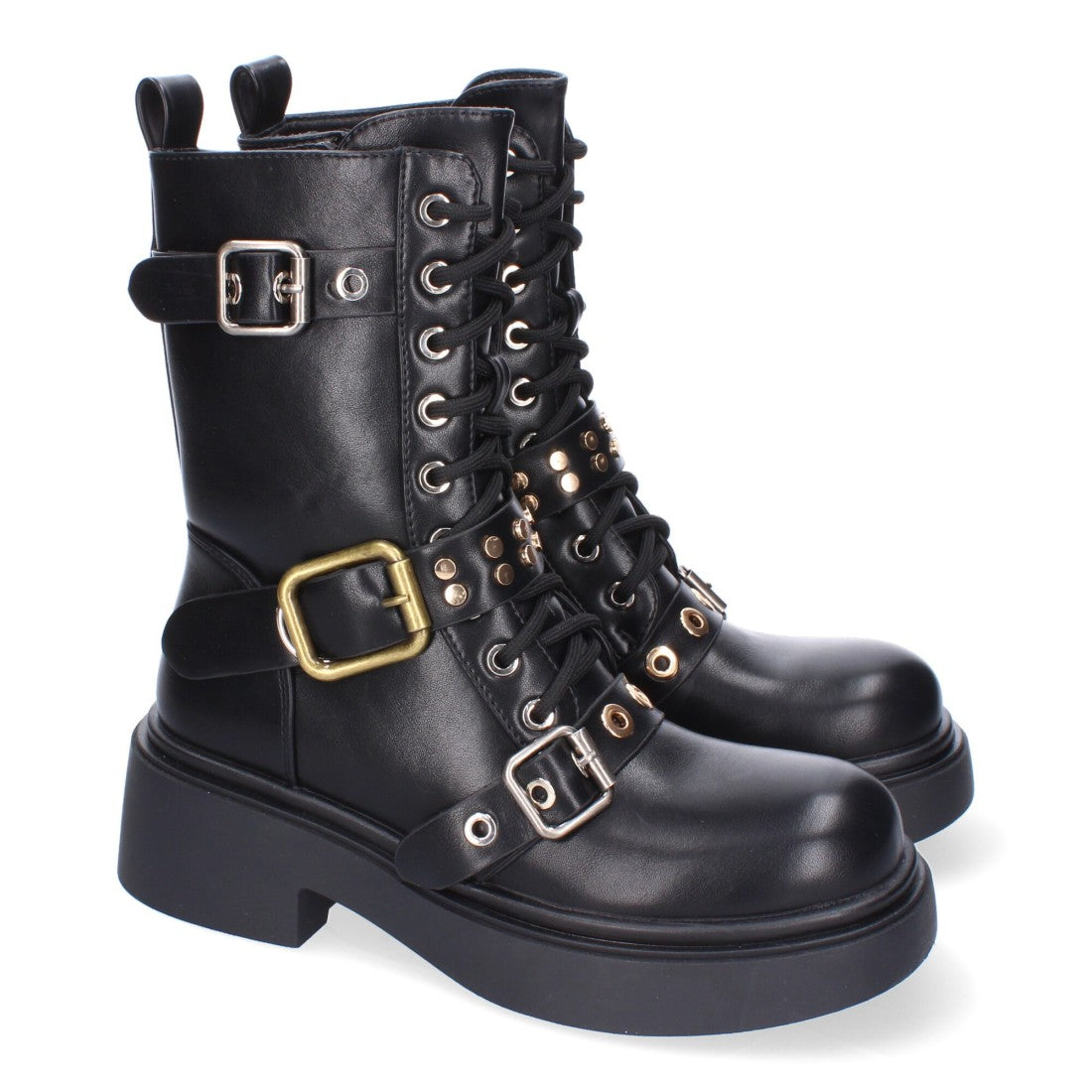 Bota de tacón de mujer con adornos de hebillas