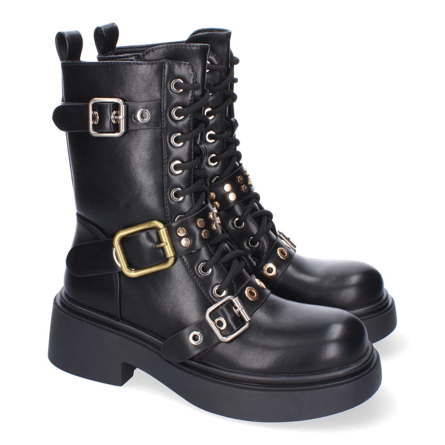 Bota de tacón de mujer con adornos de hebillas