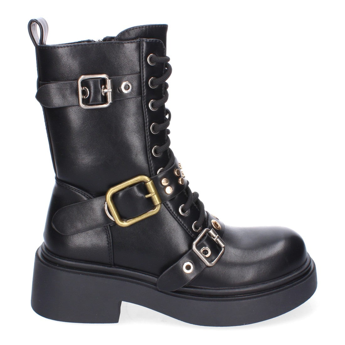 Bota de tacón de mujer con adornos de hebillas
