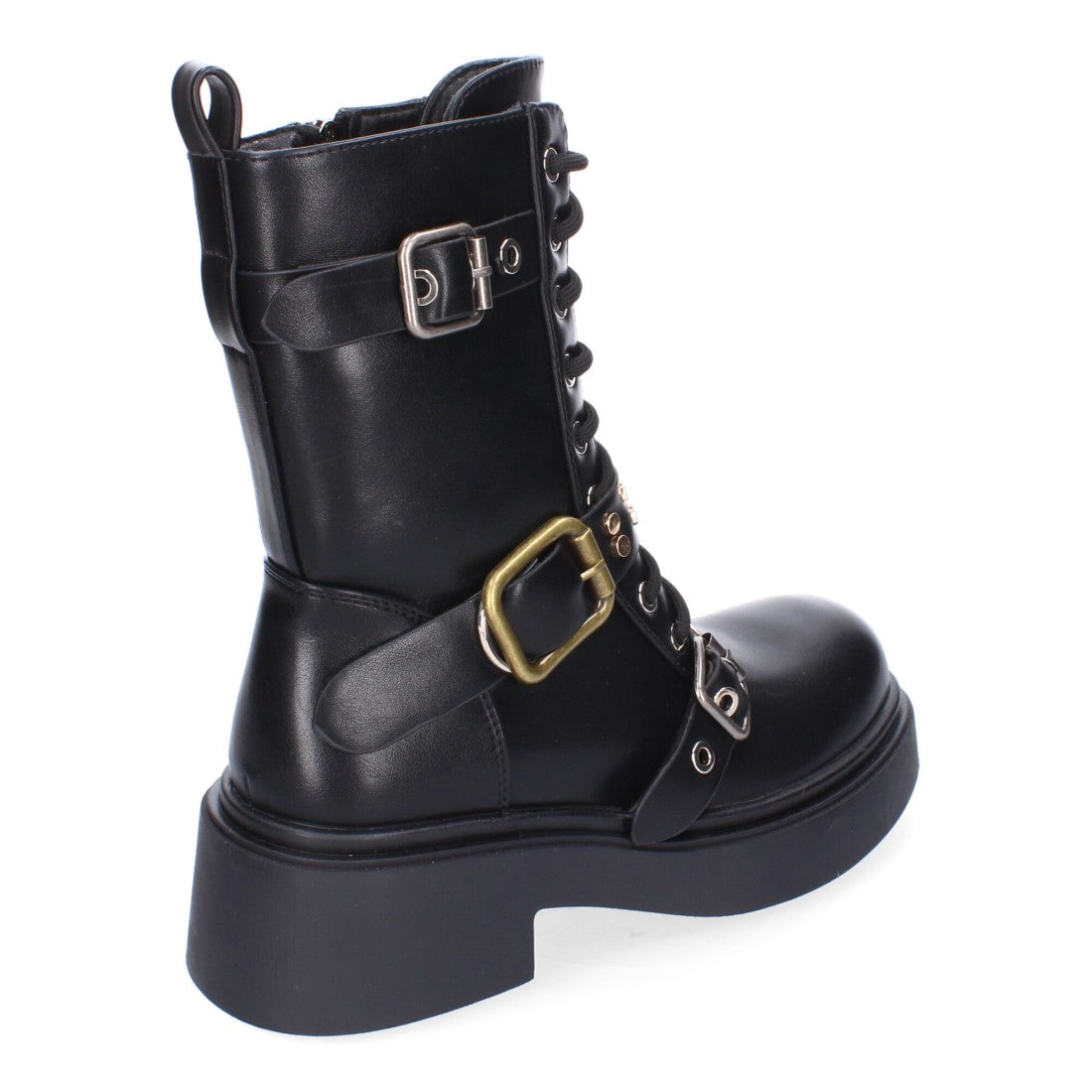 Bota de tacón de mujer con adornos de hebillas