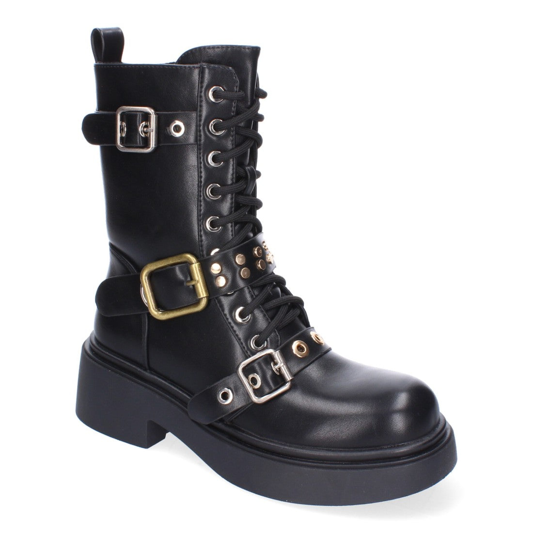 Bota de tacón de mujer con adornos de hebillas