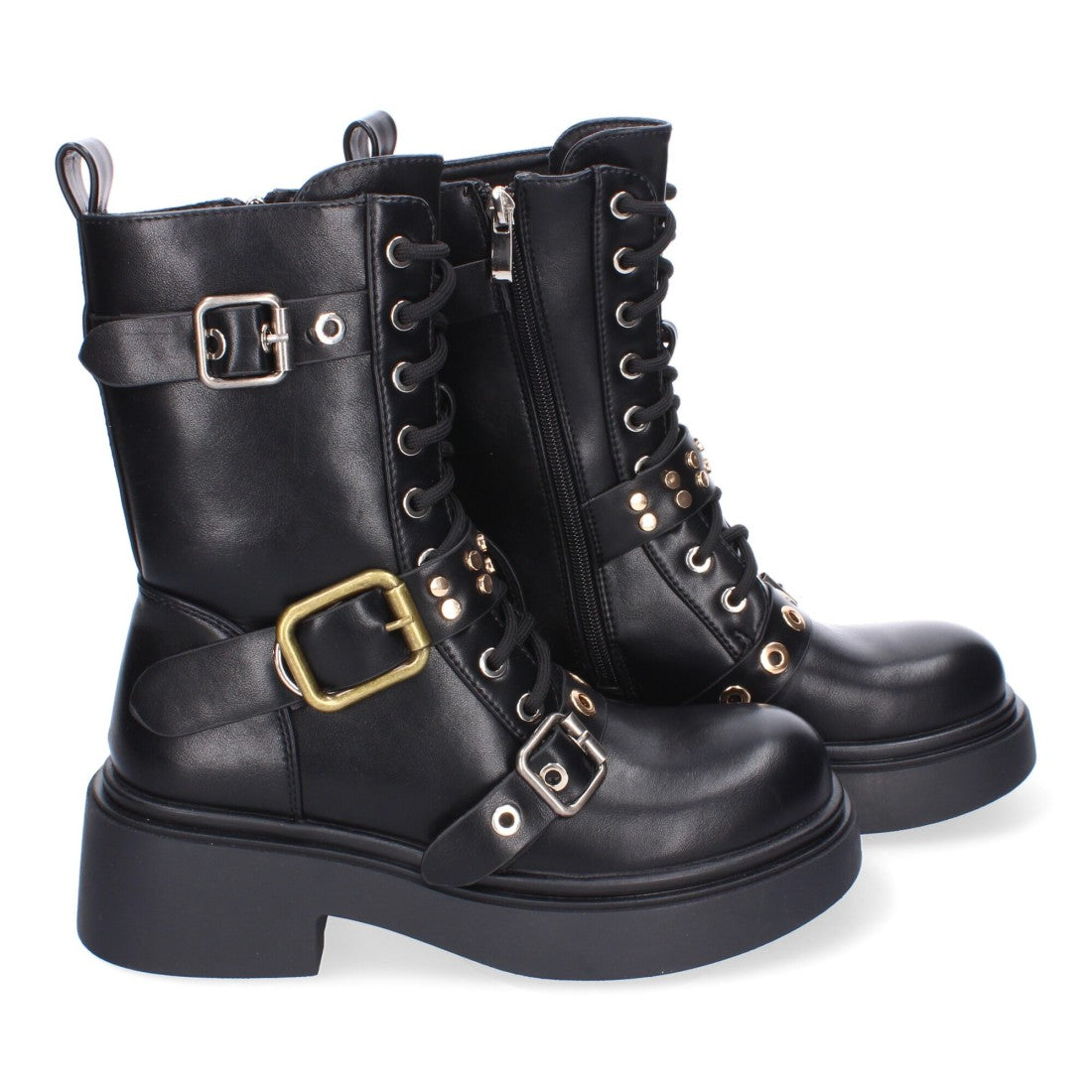 Bota de tacón de mujer con adornos de hebillas