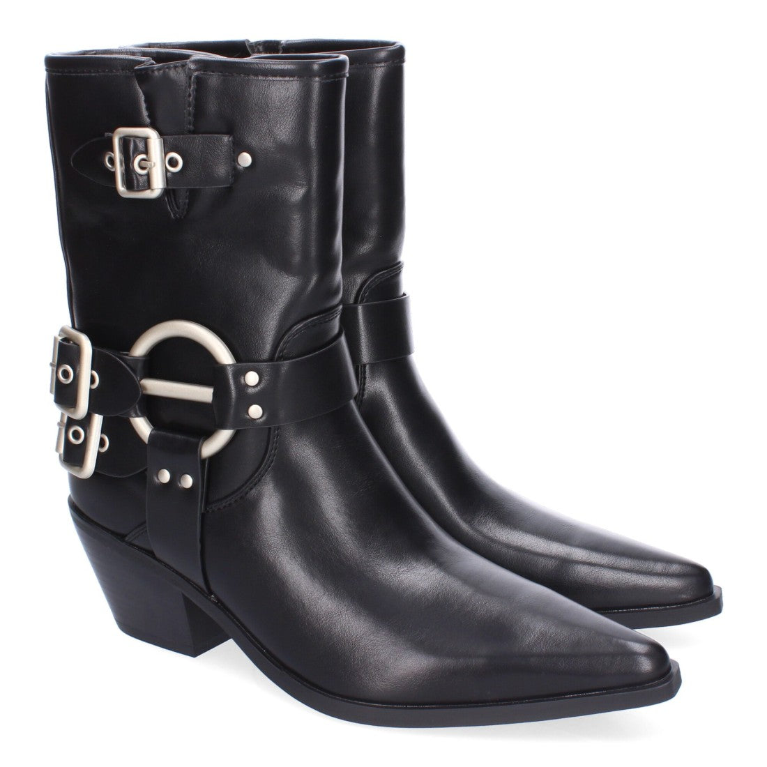 Botines de mujer con adornos metálicos y punta fina - Negro