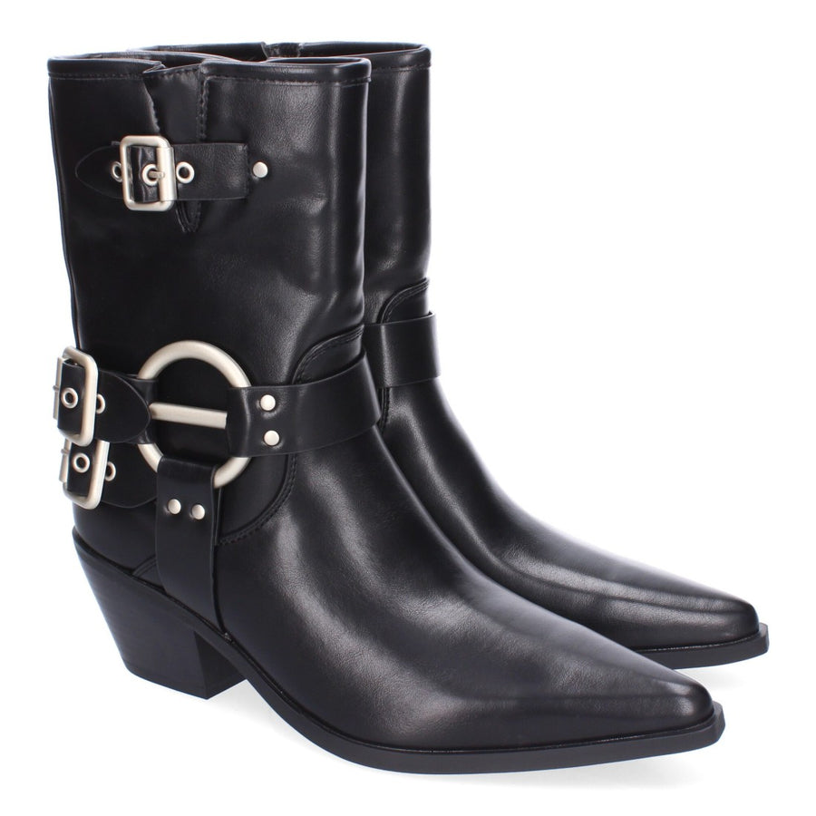 Botines de mujer con adornos metálicos y punta fina - Negro