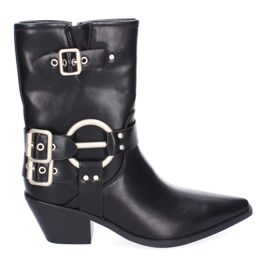 Botines de mujer con adornos metálicos y punta fina - Negro