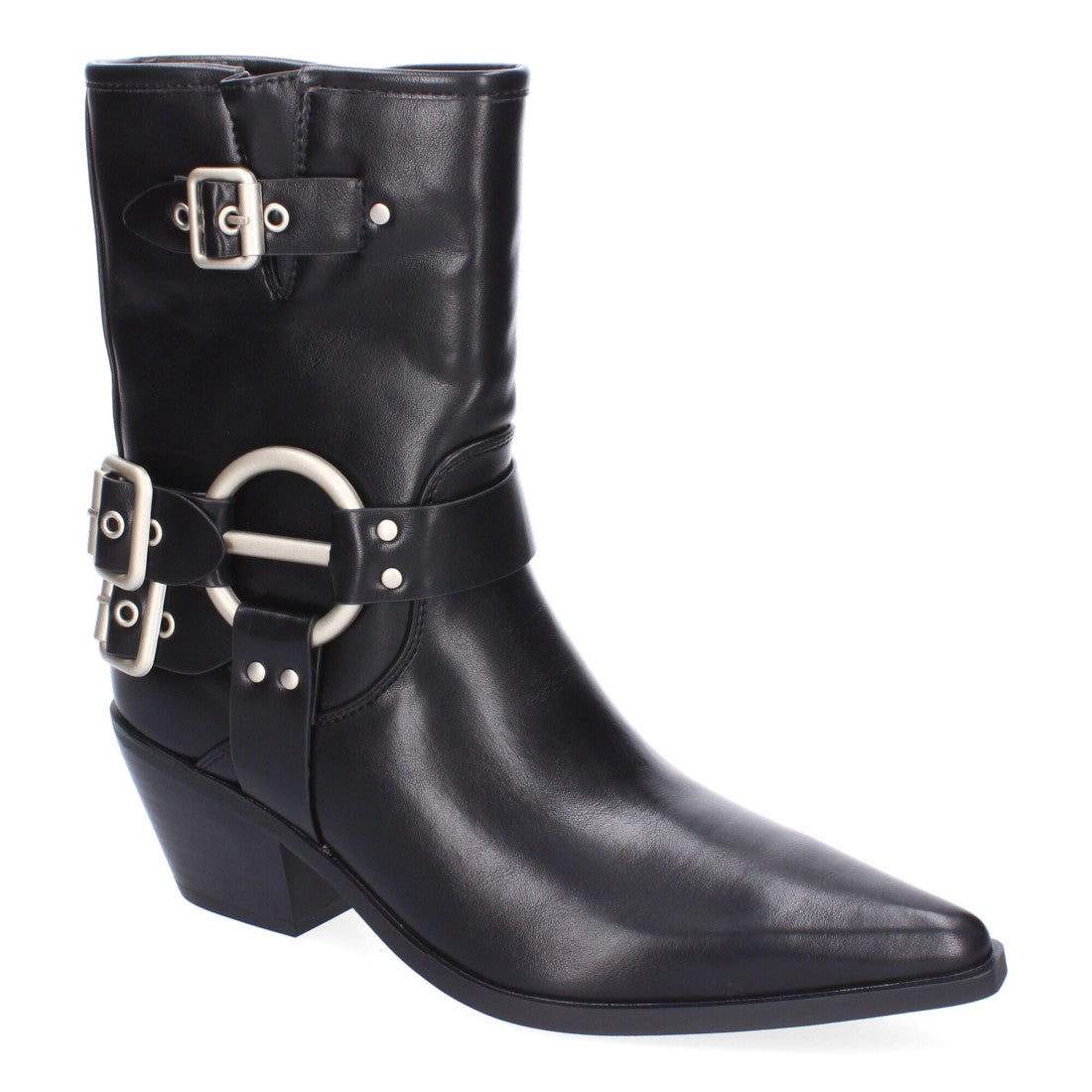 Botines de mujer con adornos metálicos y punta fina - Negro