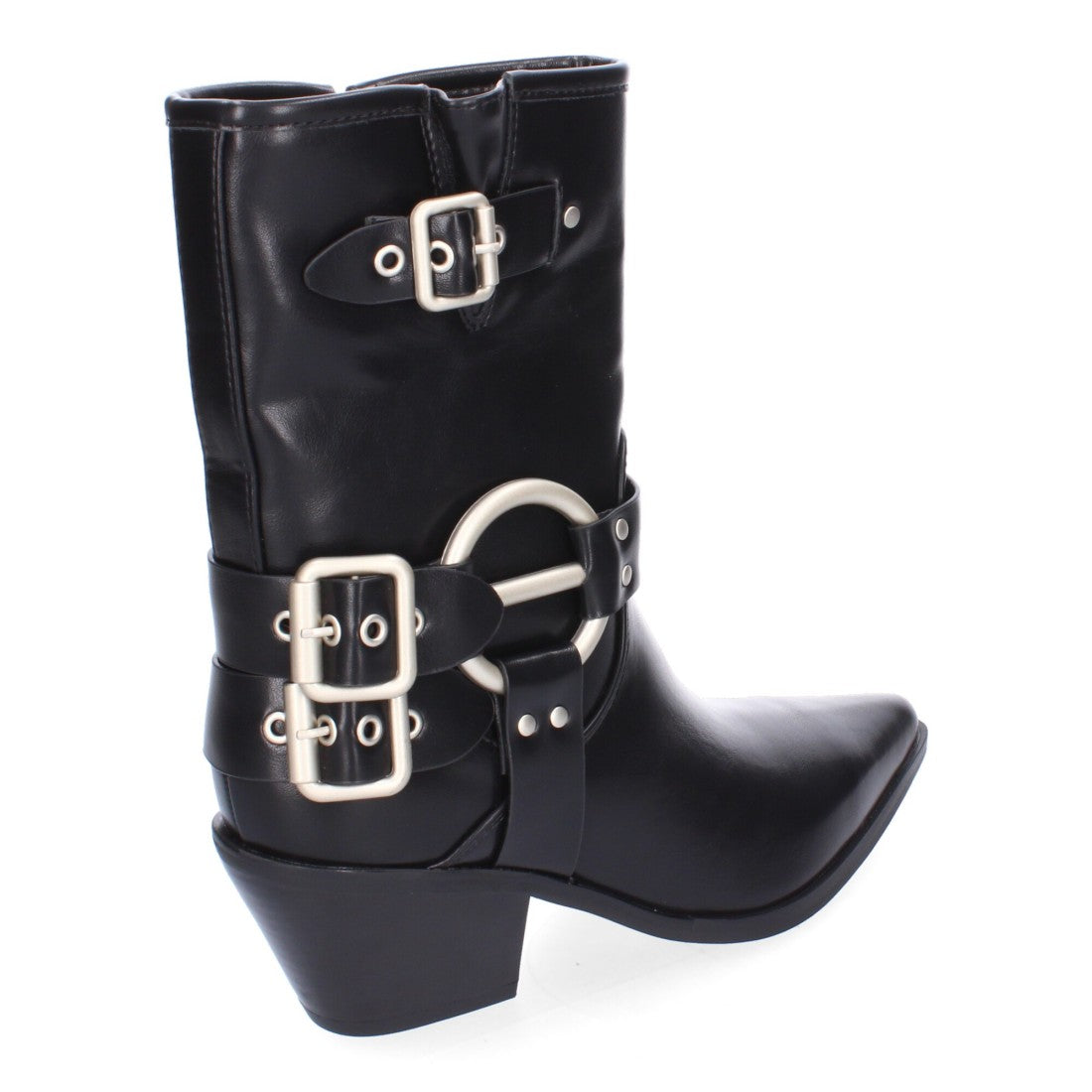Botines de mujer con adornos metálicos y punta fina - Negro