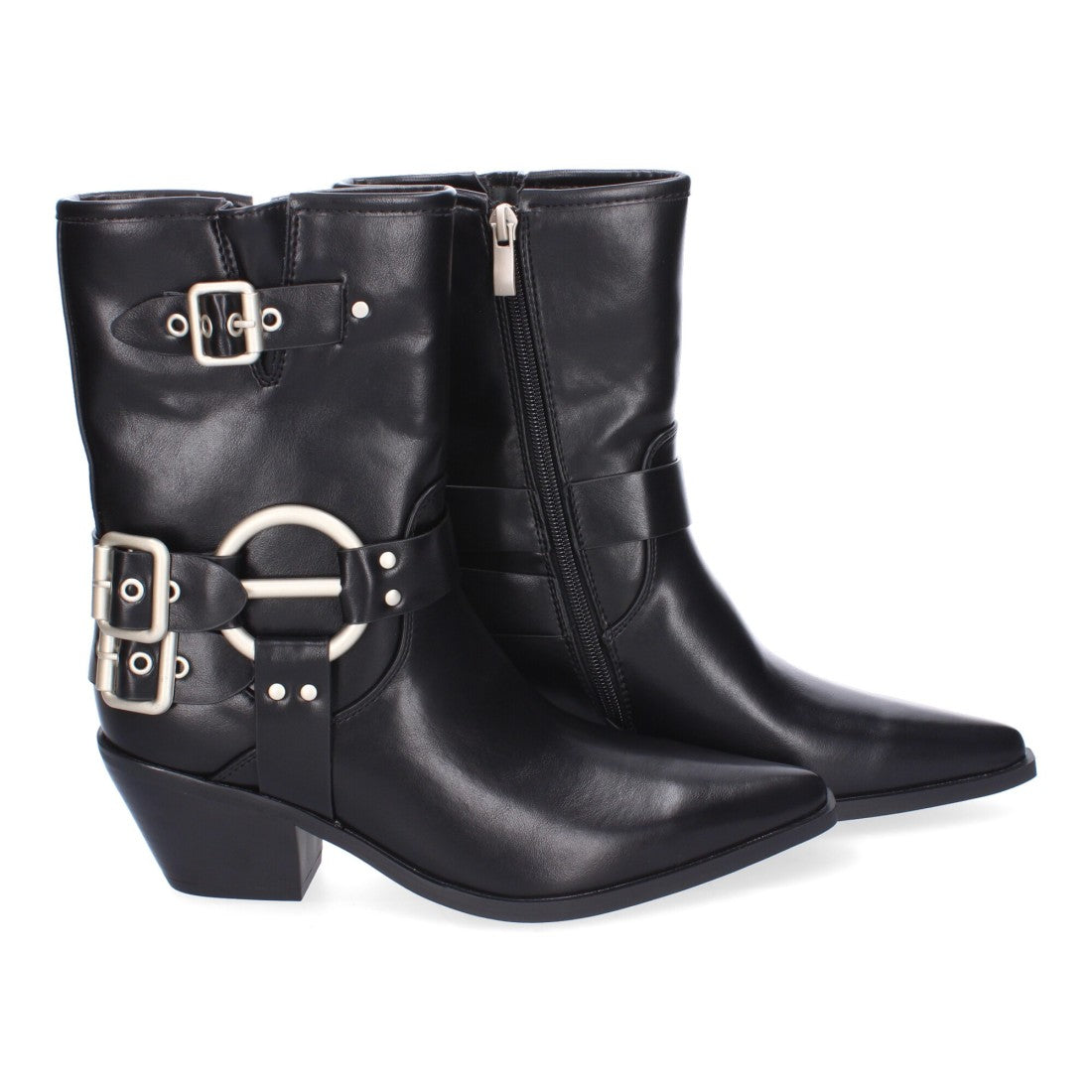 Botines de mujer con adornos metálicos y punta fina - Negro