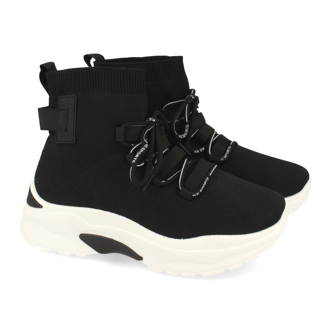 Zapatilla abotinada de mujer de estilo calcetín elástico - Negro (Ref. 1AP-1022)