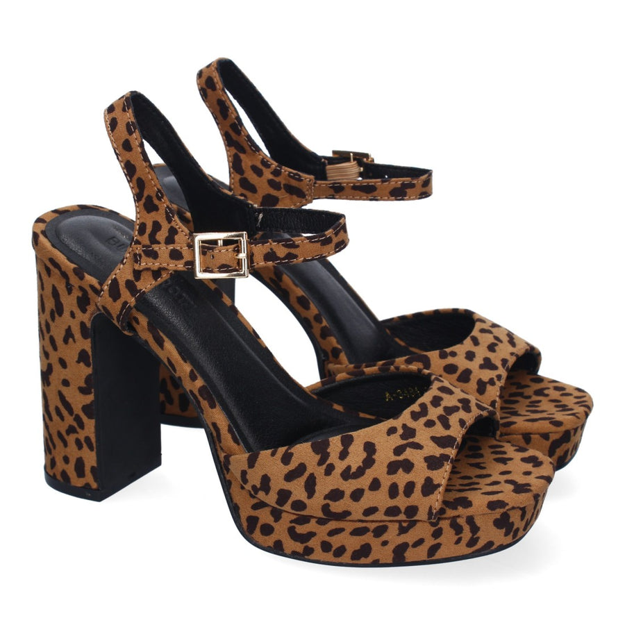 Sandalia de tacón alto de mujer con estampado animal print