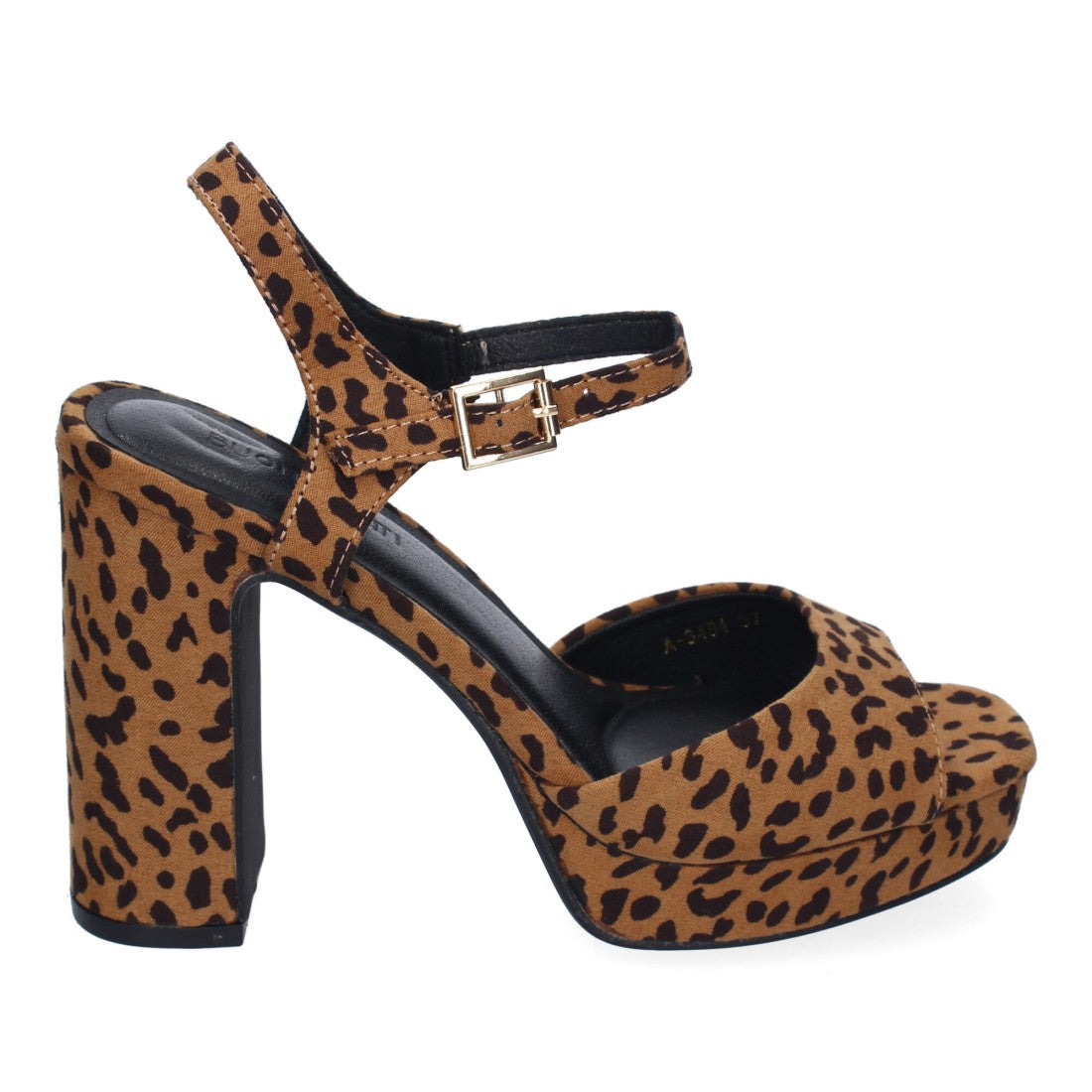 Sandalia de tacón alto de mujer con estampado animal print