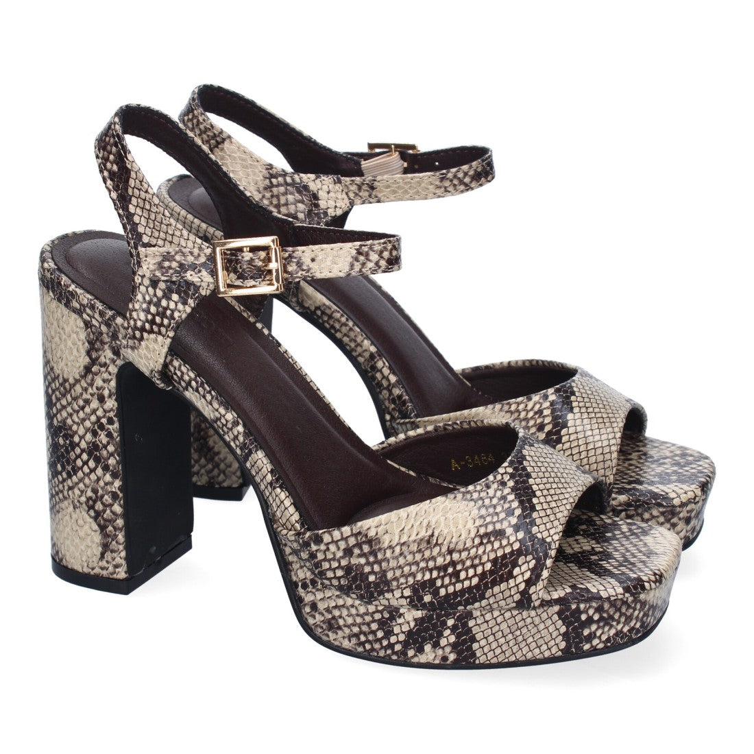 Sandalia de tacón alto de mujer con estampado animal print