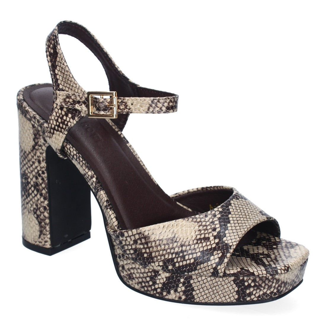 Sandalia de tacón alto de mujer con estampado animal print