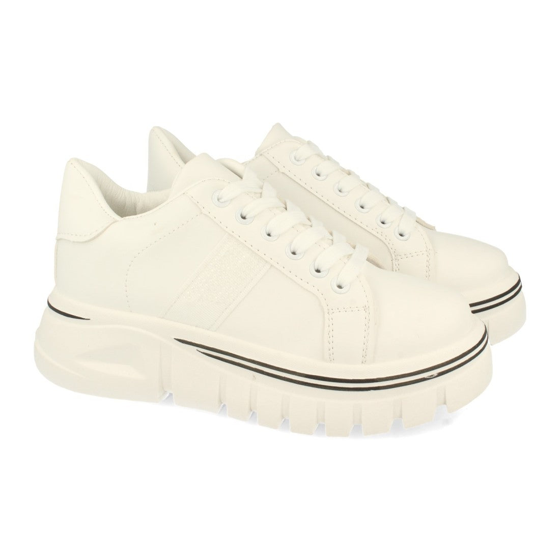 Zapatilla de plataforma de mujer con cierre de cordones - Blanco (Ref. LA07)