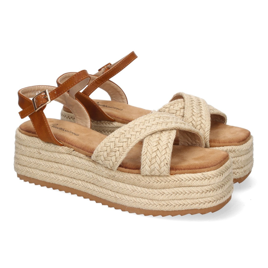 Sandalia de plataforma de yute de mujer - Beige (Ref. F230-20)