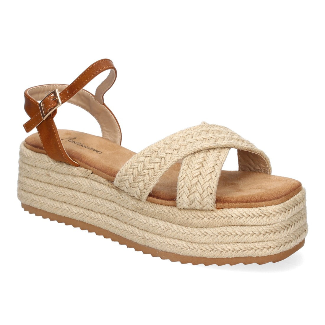Sandalia de plataforma de yute de mujer - Beige (Ref. F230-20)