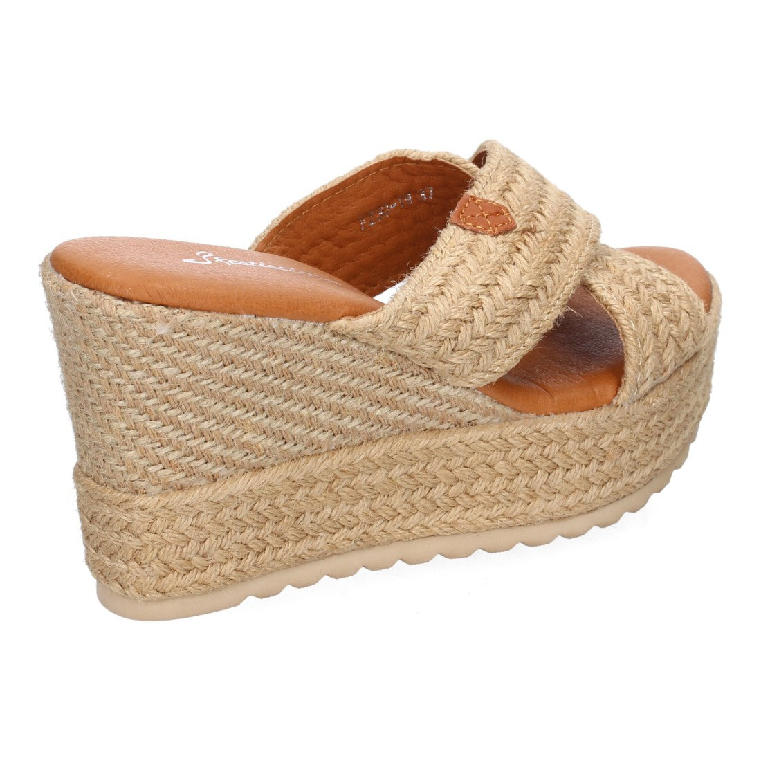 Sandalia de cuña de yute de mujer con tiras cruzadas en la pala - Beige