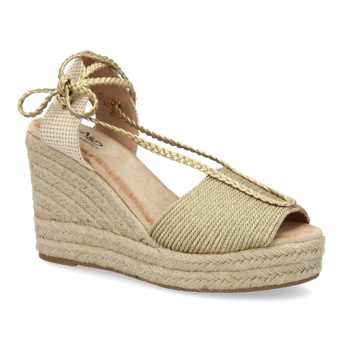 Sandalia de cuña de yute de mujer con cierre de cordones trenzados - Oro