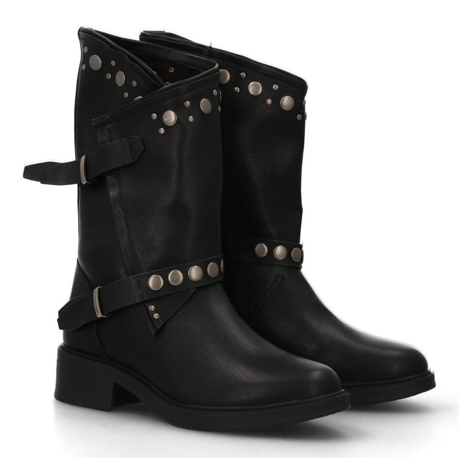 Botas estilo urbano de mujer con detalles metálicos y tachuelas - Negro