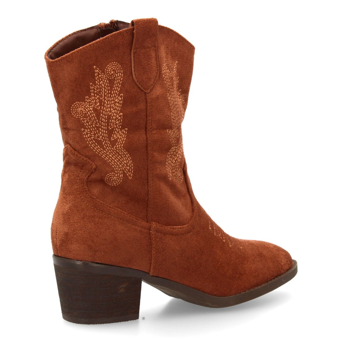 Bota cowboy de caña media de mujer con bordados laterales y punta fina - Marrón (Ref. YG875)