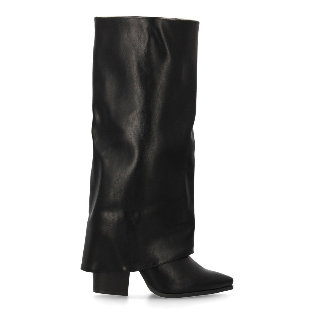 Bota alta de tacón de mujer con punta fina y tacón ancho bajo - Negro