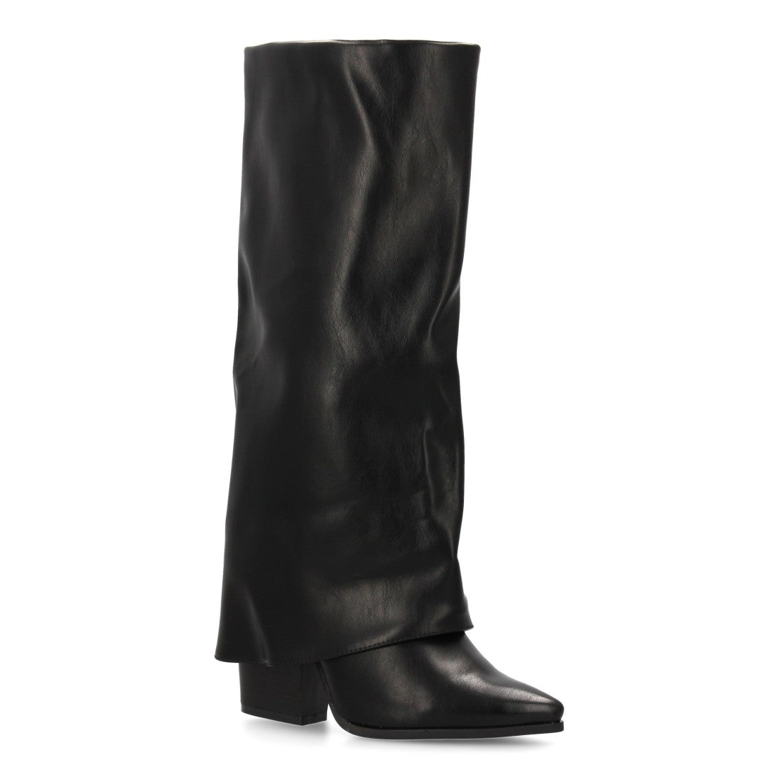 Bota alta de tacón de mujer con punta fina y tacón ancho bajo - Negro