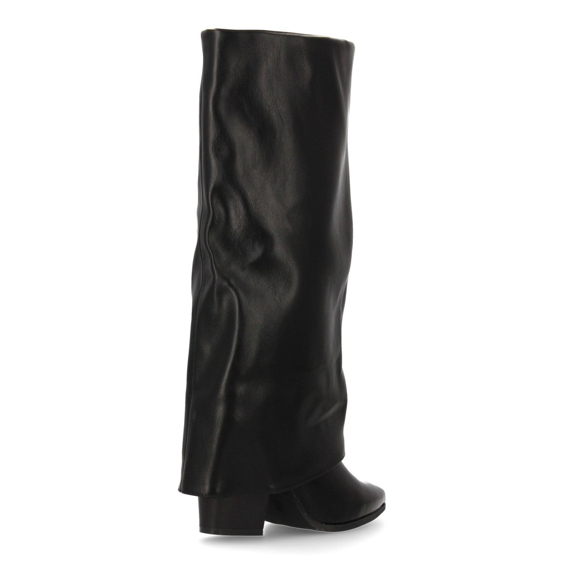 Bota alta de tacón de mujer con punta fina y tacón ancho bajo - Negro