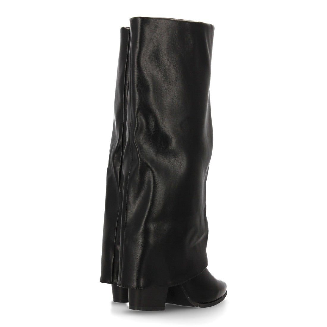 Bota alta de tacón de mujer con punta fina y tacón ancho bajo - Negro